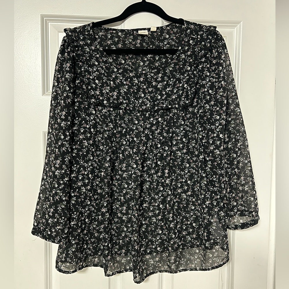 GAP Black Floral Sheer Blouse